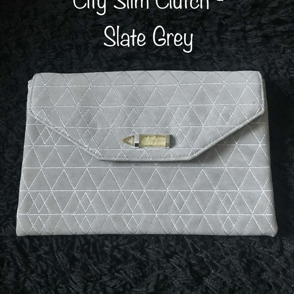 Stella & Dot City Slim Clutch Slate Grey